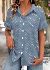 chemise à manches courtes bleu poussiéreux à pois Rotita