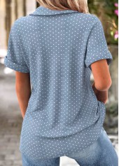 Dusty Blue tops,Dot tops,ROTITA Polka Dot Dusty Blue Short Sleeve Shirt