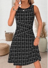 Rotita kariertes schwarzes ärmelloses Kleid mit Rundhalsausschnitt