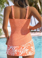 Coral swimwear,Plants swimwear,ROTITA Coral Leaf Print Mid Waisted Tankini Set