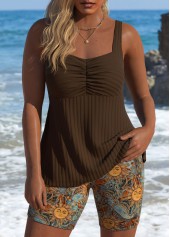 Rotita – Tankini-Set mit mittelhohem Bund und Sternenmuster in Dunkelkaffee