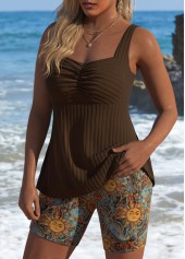 Dark Coffee swimwear,Galaxy swimwear,ROTITA Dark Coffee Star Print Mid Waisted Tankini Set