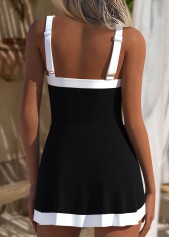 Black swimwear,Contrast Color swimwear,ROTITA Black Square Neck One Piece Swimdress