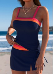 Navy swimwear,Contrast Color swimwear,ROTITA Navy Mid Waisted Tie Tankini Set