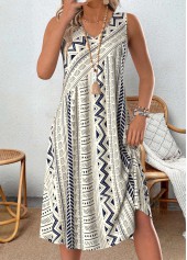 Rotita – Mehrfarbiges A-Linien-Kleid mit V-Ausschnitt und Tribal-Print