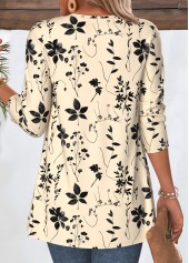 Beige tops,Plants tops,ROTITA Leaf Print Beige 3/4 Sleeve Light Cardigan