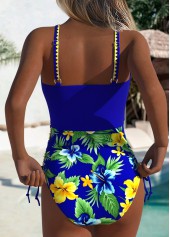 Royal Blue swimwear,Floral swimwear,Plants swimwear,ROTITA Royal Blue Floral Print One Piece Swimwear