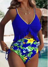 Royal Blue swimwear,Floral swimwear,Plants swimwear,ROTITA Royal Blue Floral Print One Piece Swimwear