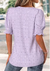 Light Purple tops,Plain Color tops,ROTITA Light Purple Split Neck Short Sleeve Blouse
