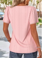 Light Pink tops,Plain Color tops,ROTITA Light Pink Square Neck Short Sleeve T Shirt