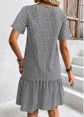 Black dresses,Plaid dresses,Geometric dresses,Everyday dresses,Casual dresses,ROTITA Plaid Black V Neck Short Sleeve Dress