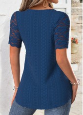 Navy tops,Plain Color tops,ROTITA Navy V Neck Short Sleeve T Shirt