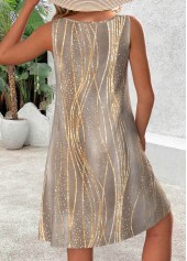 Gray Brown dresses,Dot dresses,Striped dresses,Geometric dresses,Everyday dresses,Casual dresses,ROTITA Moire Print Gray Brown Round Neck Sleeveless Dress