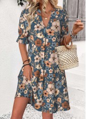 Multi Color dresses,Floral dresses,Plants dresses,Everyday dresses,Casual dresses,ROTITA Floral Print Multi Color Split Neck Half Sleeve Dress