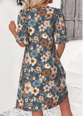 Multi Color dresses,Floral dresses,Plants dresses,Everyday dresses,Casual dresses,ROTITA Floral Print Multi Color Split Neck Half Sleeve Dress