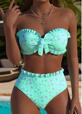 Rotita – Mintgrünes Bikini-Set mit mittelhohem Bund und kleinem Blumenmuster