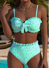 Mint Green swimwear,Ditsy Floral swimwear,ROTITA Mint Green Ditsy Floral Print Mid Waisted Bikini Set