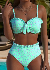 Mint Green swimwear,Ditsy Floral swimwear,ROTITA Mint Green Ditsy Floral Print Mid Waisted Bikini Set