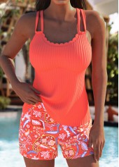 Rotita – Tankini-Set mit mittelhohem Bund und Paisleymuster in Korallenrot