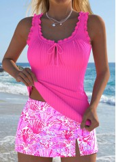 Hot Pink swimwear,Animal Print swimwear,ROTITA Hot Pink Marine Life Print Mid Waisted Tankini Set