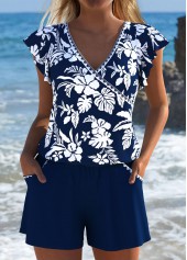 maillot de bain une pièce à imprimé floral bleu marine Rotita