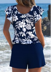 Navy swimwear,Floral swimwear,Plants swimwear,ROTITA Navy Floral Print One Piece Swimwear