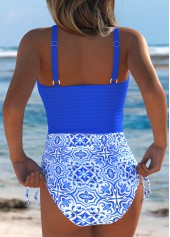 Royal Blue swimwear,Plants swimwear,Floral swimwear,ROTITA Royal Blue Random Floral Print One Piece Swimwear