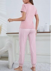 Pink loungewear,Letter loungewear,Letter Print Pink Round Neck Lounge Top and Pants