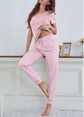 Pink loungewear,Letter loungewear,Letter Print Pink Round Neck Lounge Top and Pants