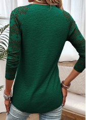 Blackish Green tops,Plain Color tops,ROTITA Blackish Green V Neck Long Sleeve T Shirt