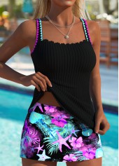 Black swimwear,Animal Print swimwear,ROTITA Black Marine Life Print Mid Waisted Tankini Set