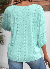 Cyan tops,Plain Color tops,ROTITA Cyan Round Neck 3/4 Sleeve Blouse