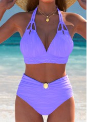 ROTITA Purple Mid Waisted Patchwork Bikini Set