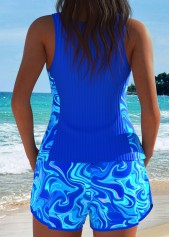 Blue swimwear,Contrast Color swimwear,ROTITA Blue Pocket Mid Waisted Tankini Set