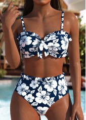 Rotita – Blaues Bikini-Set mit mittelhohem Bund und Blumenmuster