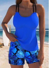 ensemble tankini taille moyenne à imprimé feuilles bleues Rotita