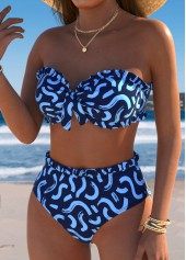 Navy swimwear,Graphic swimwear,ROTITA Navy Graffiti Print Mid Waisted Bikini Set