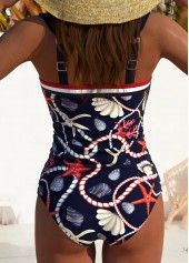 Navy swimwear,Animal Print swimwear,ROTITA Navy Marine Life Print One Piece Swimwear