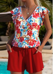 Red swimwear,Floral swimwear,Plants swimwear,ROTITA Red Floral Print One Piece Swimwear