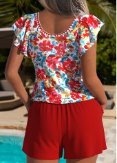 Red swimwear,Floral swimwear,Plants swimwear,ROTITA Red Floral Print One Piece Swimwear