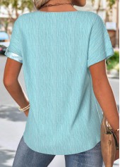 Blue tops,Floral tops,Plants tops,ROTITA Floral Print Blue Round Neck Short Sleeve T Shirt