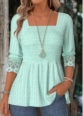 Rotita – Mintgrüne Bluse mit eckigem Ausschnitt und langen Ärmeln