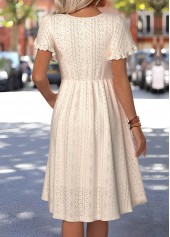 Beige dresses,Plain Color dresses,Everyday dresses,Casual dresses,ROTITA Beige Boat Neck Short Sleeve Dress