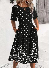 robe noire à pois rotita à col rond et manches mi-longues