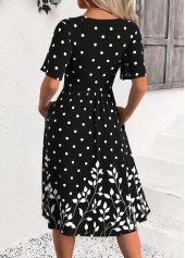 Black dresses,Dot dresses,Everyday dresses,Casual dresses,ROTITA Polka Dot Black Round Neck Half Sleeve Dress