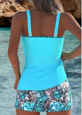 Cyan swimwear,Leopard swimwear,Animal Print swimwear,ROTITA Cyan Leopard Mid Waisted Tankini Set
