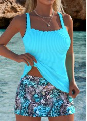 Cyan swimwear,Leopard swimwear,Animal Print swimwear,ROTITA Cyan Leopard Mid Waisted Tankini Set