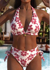 ROTITA Hot Pink Floral Print High Waisted Bikini Set