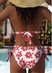 Hot Pink swimwear,Floral swimwear,Plants swimwear,ROTITA Hot Pink Floral Print High Waisted Bikini Set