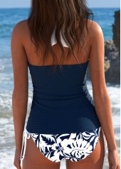 Navy swimwear,Plants swimwear,ROTITA Navy Tropical Plants Print High Waisted Tankini Set